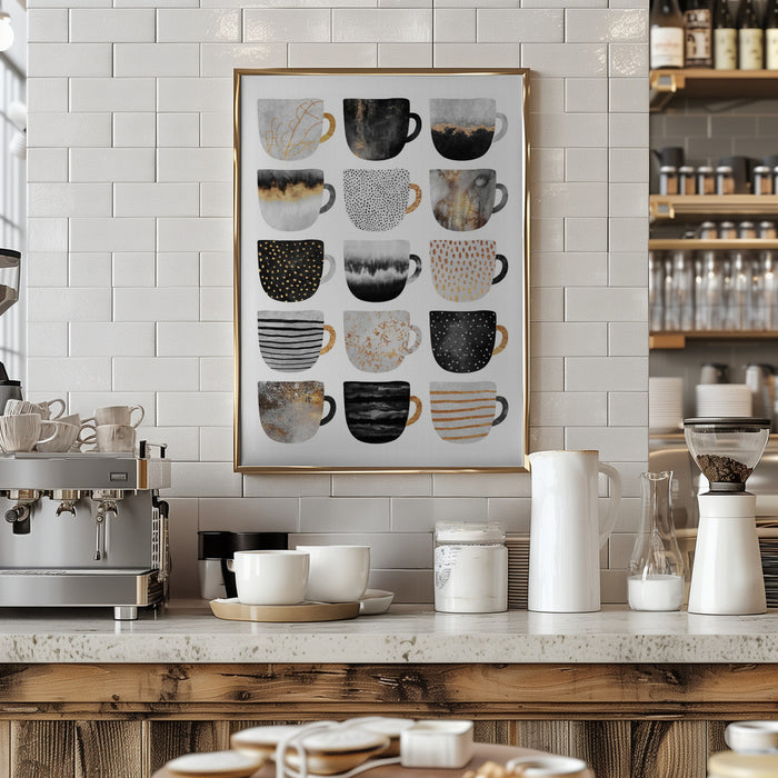 Pretty Coffee Cups Framed Art Modern Wall Decor