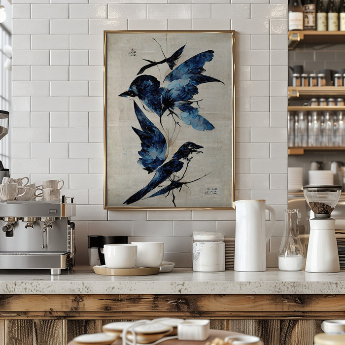 Blue Birds Framed Art Modern Wall Decor