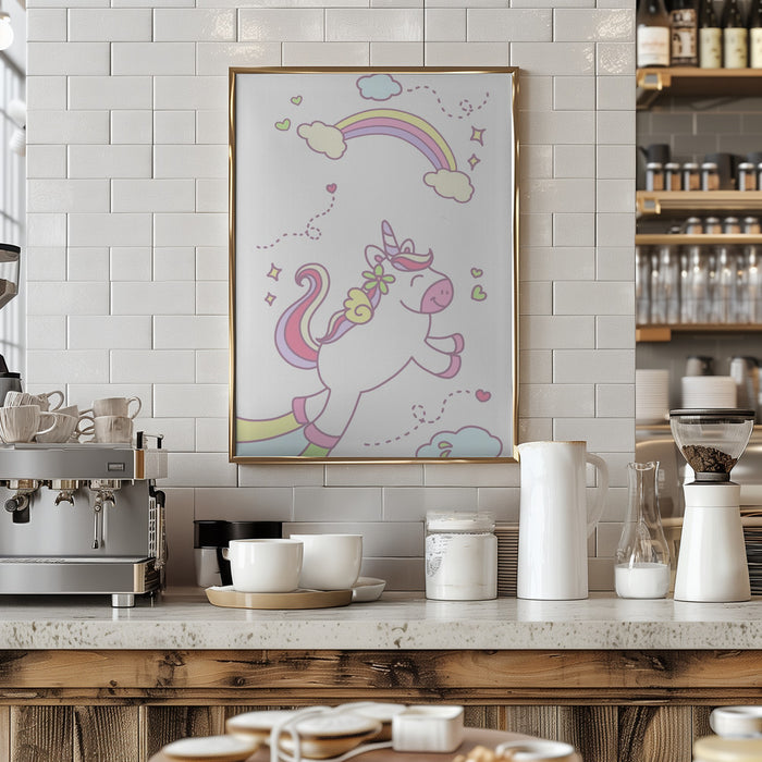 Unicorn and Baby girl Framed Art Modern Wall Decor