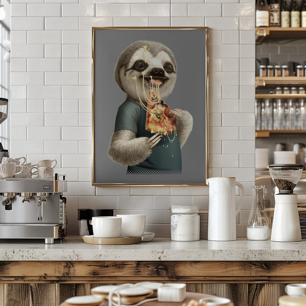 sloth eat pizza Framed Art Modern Wall Decor