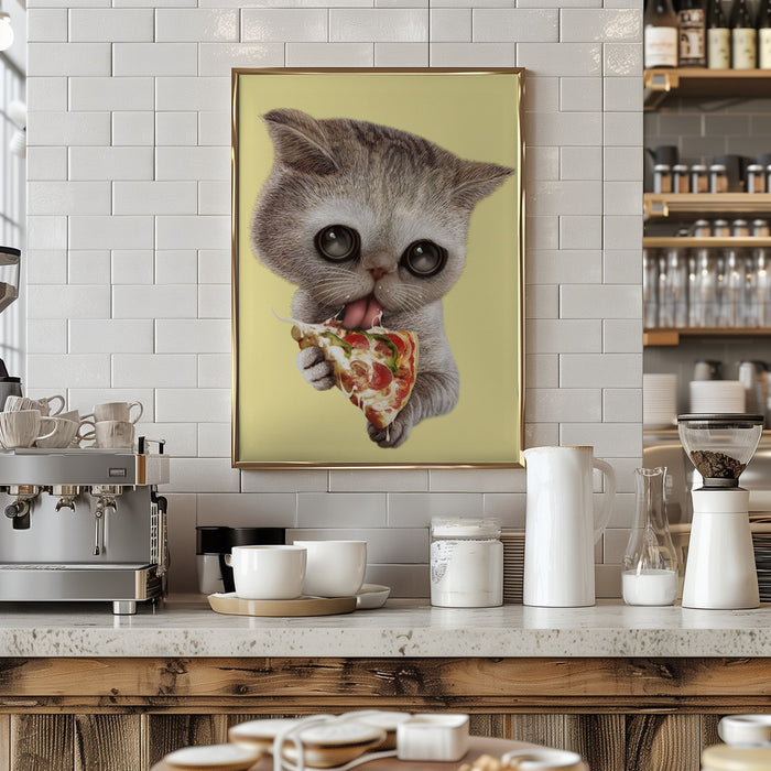 cat loves pizza Framed Art Modern Wall Decor