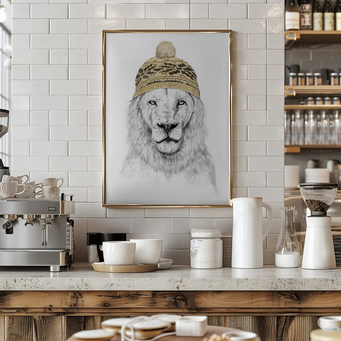 Winter Lion Framed Art Modern Wall Decor