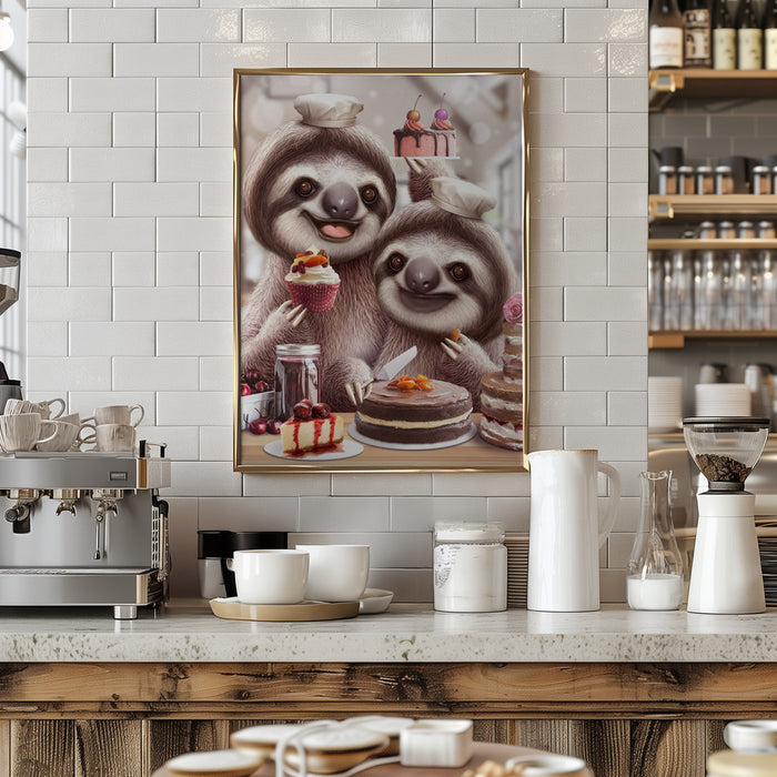 SLOTH BAKING CAKES Framed Art Modern Wall Decor