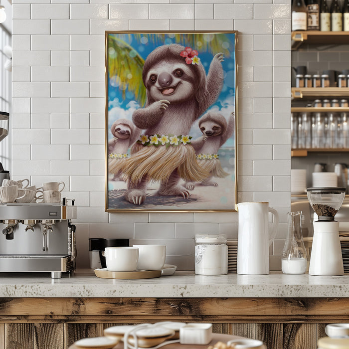 SLOTH HULA DANCER Framed Art Modern Wall Decor