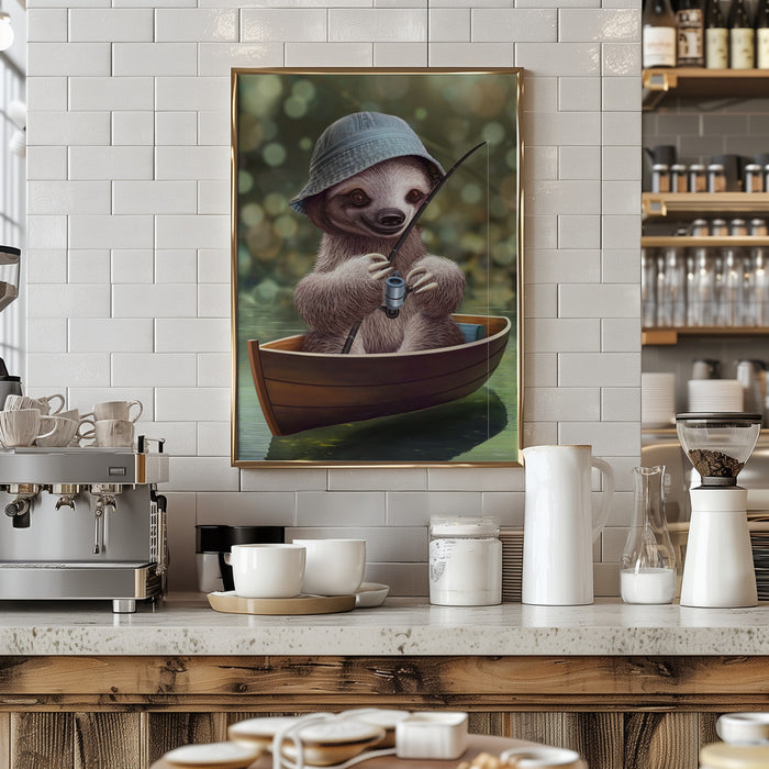 SLOTH GO FISHING Framed Art Modern Wall Decor