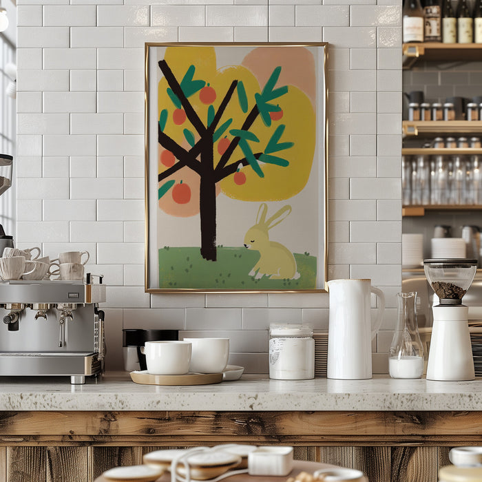 Bunny Under Apple Tree Framed Art Modern Wall Decor