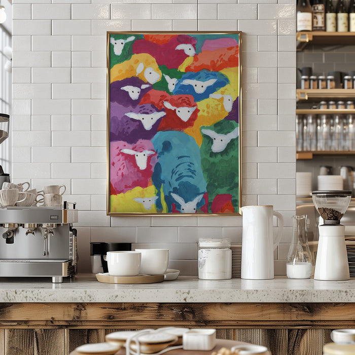 Colorful Sheep Cocktail Framed Art Modern Wall Decor