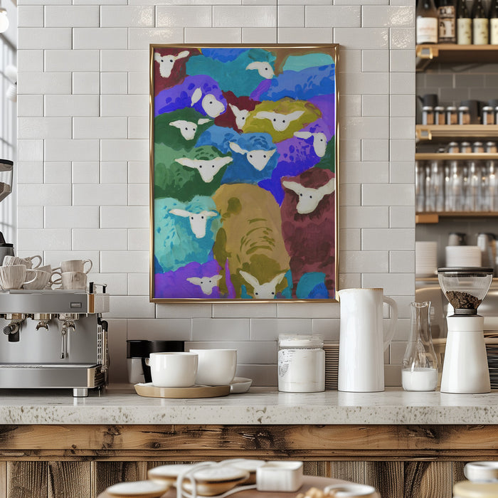 Colorful Sheep Cocktail seaside Framed Art Modern Wall Decor