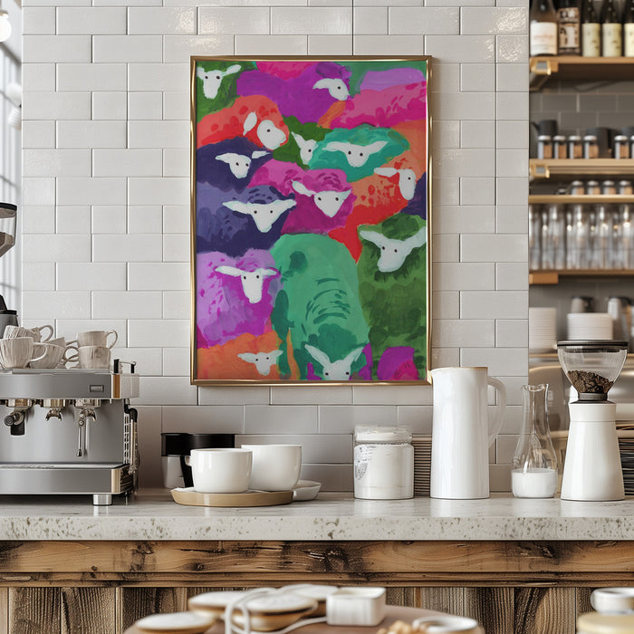 Colorful Sheep Cocktail Tropical Framed Art Modern Wall Decor