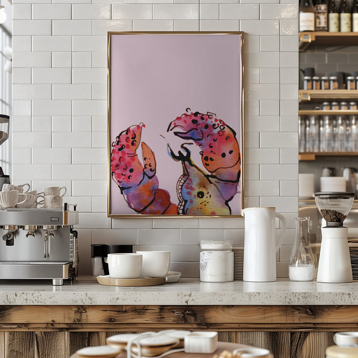 Lobster On Pink Framed Art Wall Decor