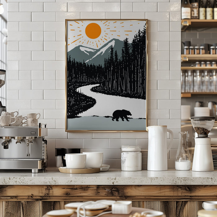 Bear By the River Framed Art Modern Wall Decor