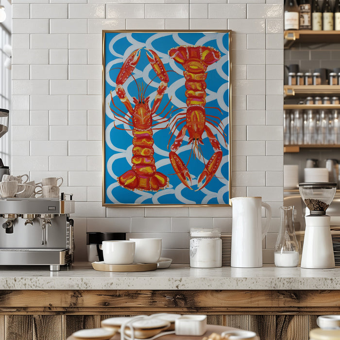 Langoustines On Blue Framed Art Wall Decor