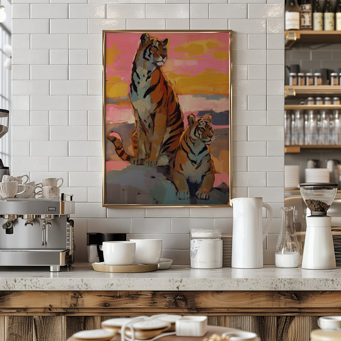 Tigers At Sunset Framed Art Wall Decor