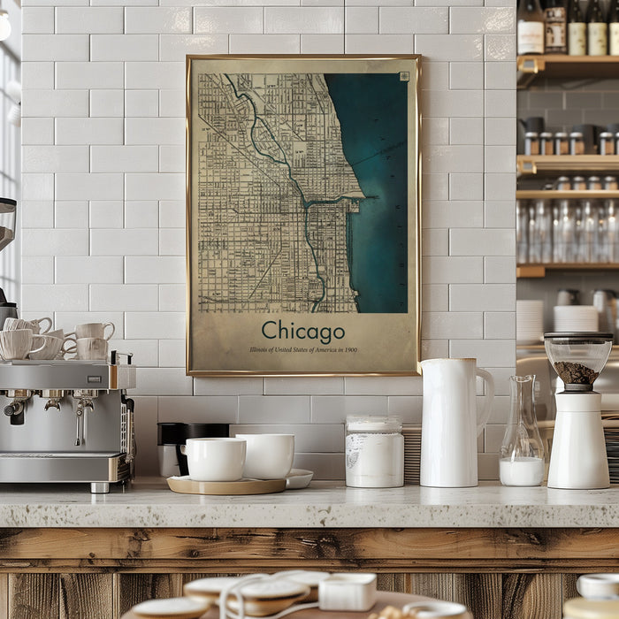 Chicago map Framed Art Modern Wall Decor