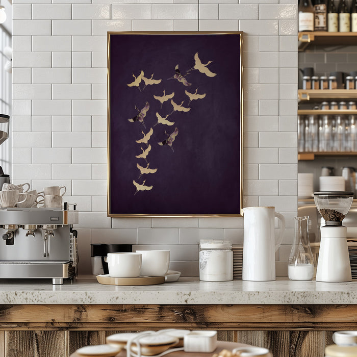 Purple Flying Cranes Framed Art Wall Decor