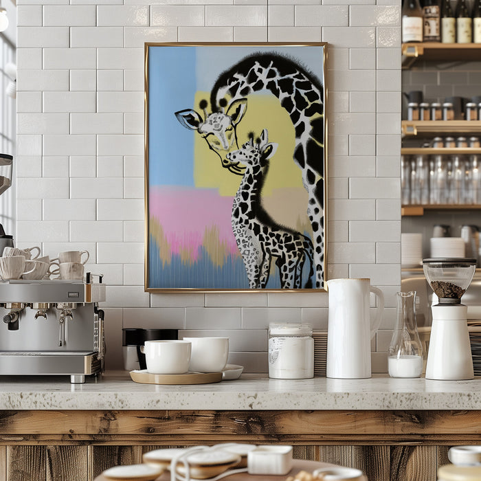 Mama giraffe and baby Framed Art Wall Decor