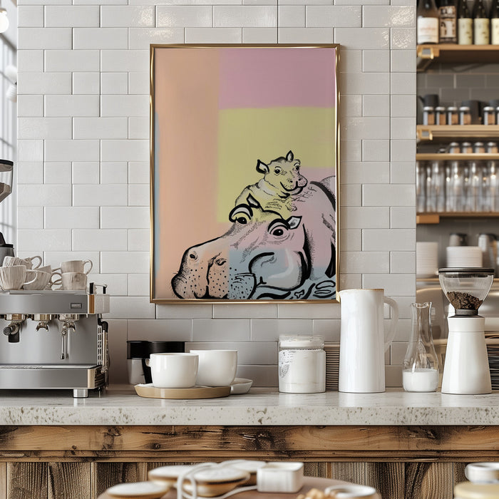Mama hippo and baby Framed Art Modern Wall Decor