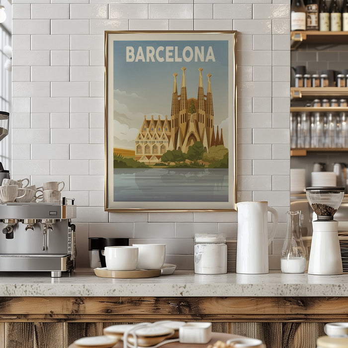 Barcelona Travel Print Framed Art Modern Wall Decor