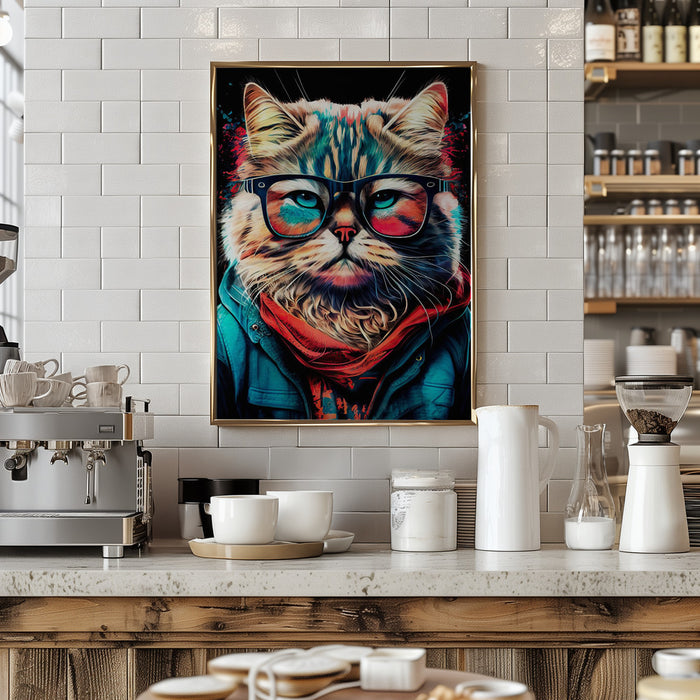 Hipster cat animal art Framed Art Wall Decor