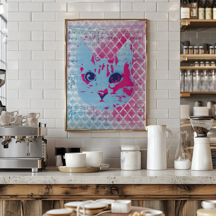 Musical Cat Framed Art Modern Wall Decor