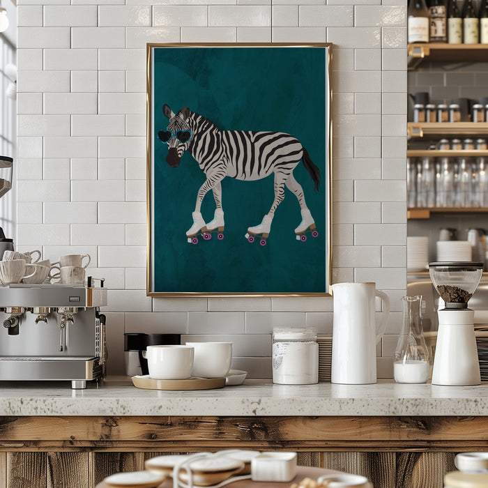 Zebra rollerskating Framed Art Wall Decor