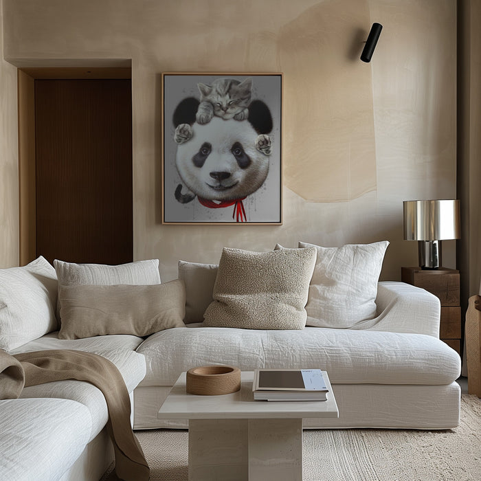 cat on panda bear Framed Art Modern Wall Decor