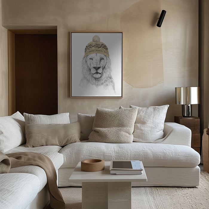 Winter Lion Framed Art Modern Wall Decor