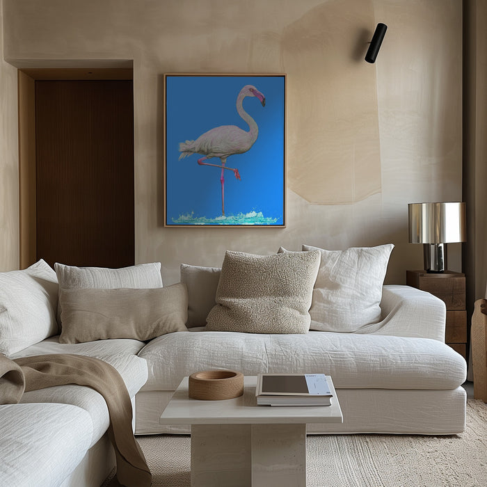 Flamingo in water blue sky Framed Art Modern Wall Decor
