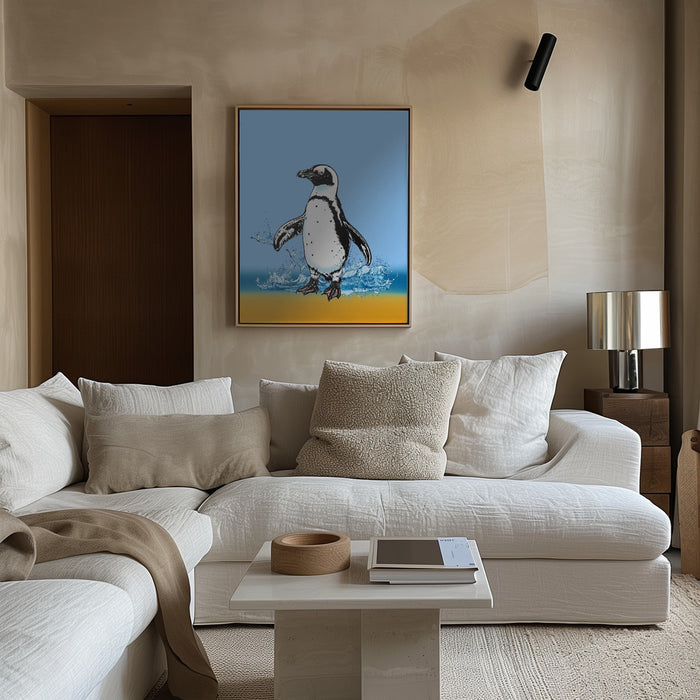 Penguin Splish Splash Framed Art Modern Wall Decor