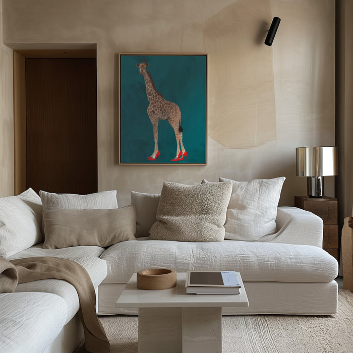Giraffe turquouise heels Framed Art Modern Wall Decor