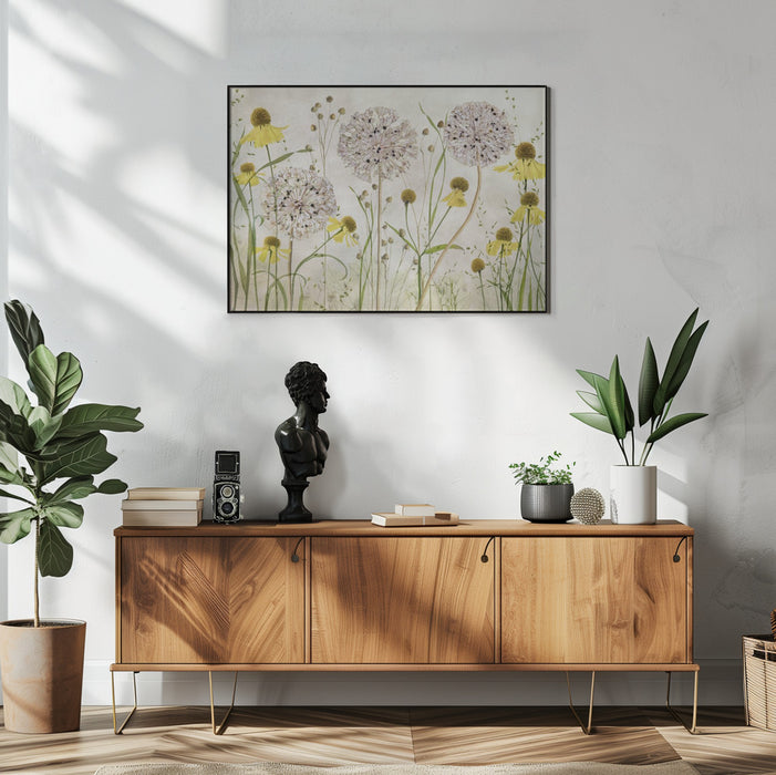 Alliums and heleniums Landscape Framed Art