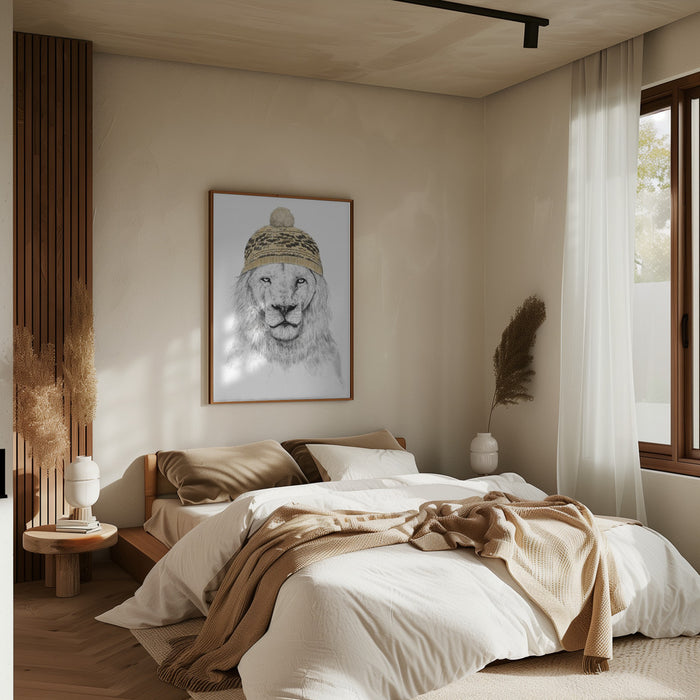 Winter Lion Framed Art Modern Wall Decor