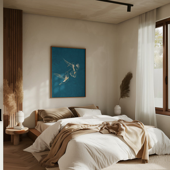 Gold Hummingbird Line art Silhouettes 3 Framed Art Modern Wall Decor