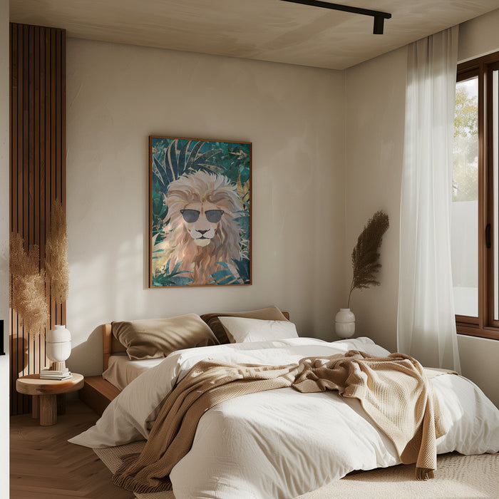 Cool Tropical Lion in Sunglasses Framed Art Modern Wall Decor
