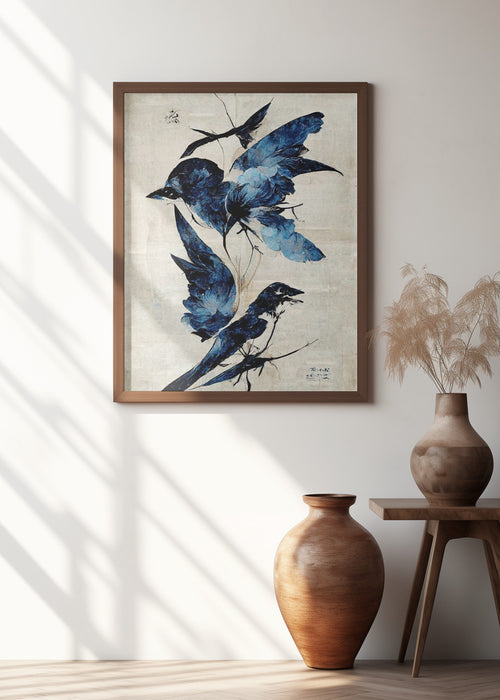 Blue Birds Framed Art Modern Wall Decor