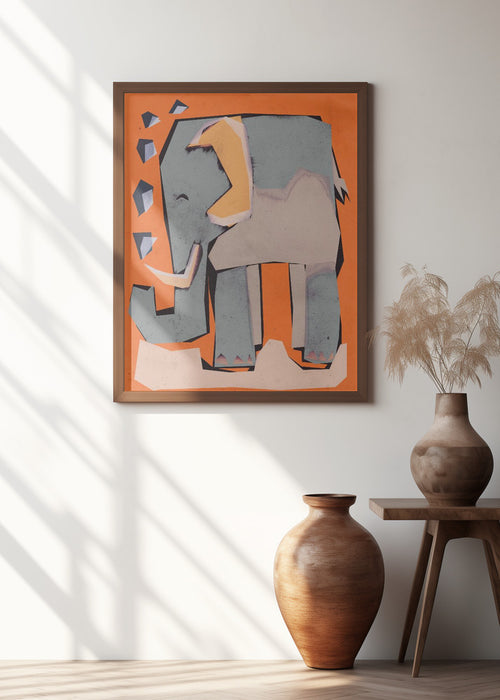 Happy Elephant Framed Art Modern Wall Decor