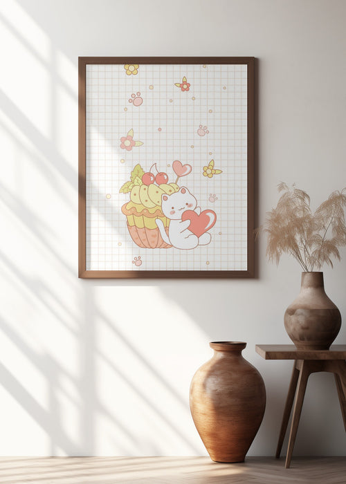 Cat And Cake Framed Art Wall Decor