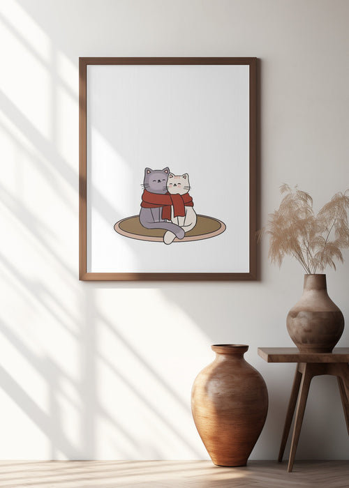 Cute Cat Couple Framed Art Modern Wall Decor