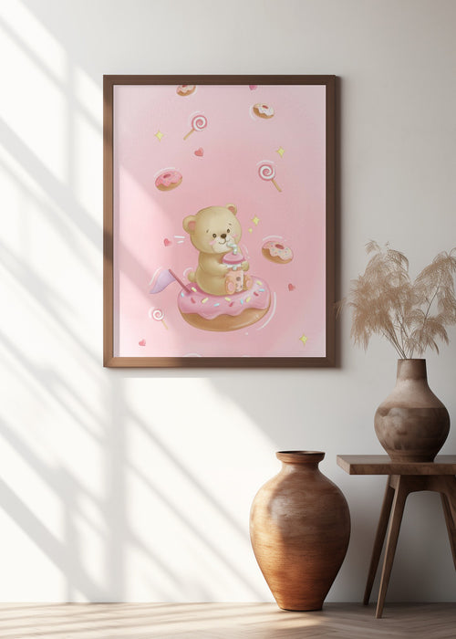 Teddy Bear and Donut cake Framed Art Wall Decor