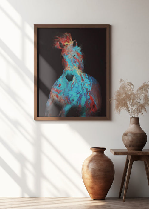 Running Bashful Horse Framed Art Modern Wall Decor