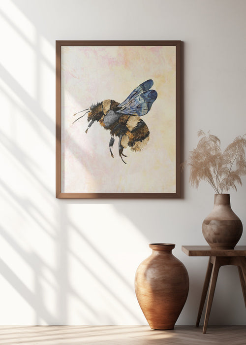 Grunge Watercolour Bee Framed Art Wall Decor