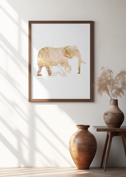 White Gold Elephants Framed Art Modern Wall Decor