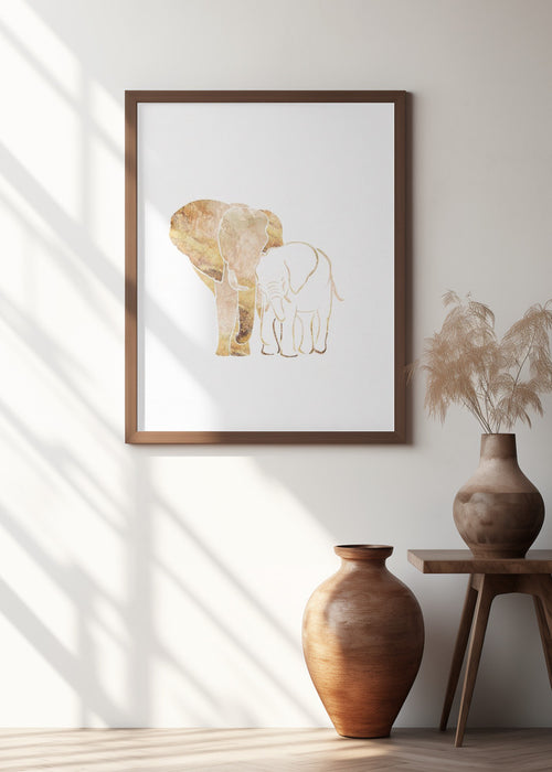 White Gold Elephants 2 Framed Art Modern Wall Decor