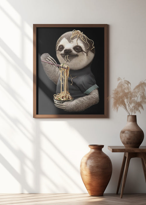 SLOTH EATING NOODLE Framed Art Modern Wall Decor