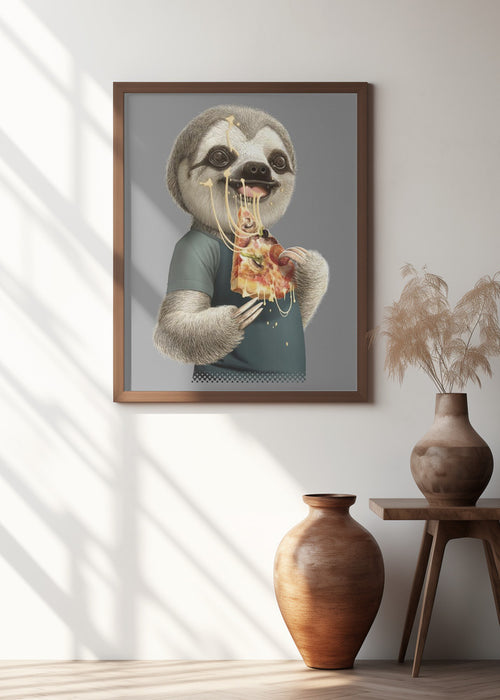 sloth eat pizza Framed Art Modern Wall Decor