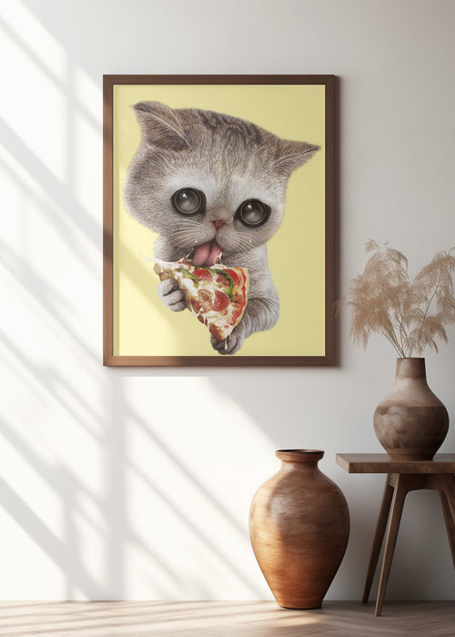 cat loves pizza Framed Art Modern Wall Decor