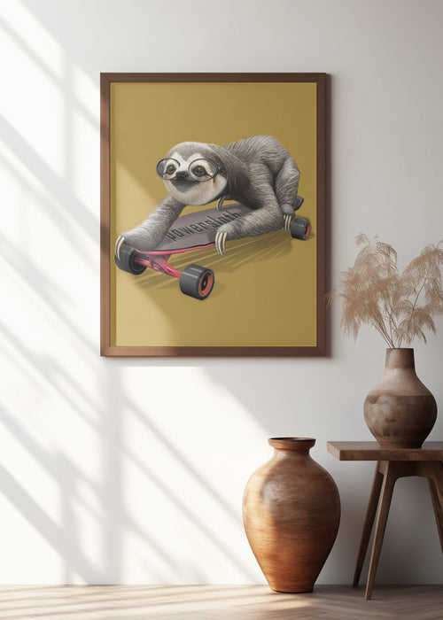 sloth on skateboard Framed Art Modern Wall Decor