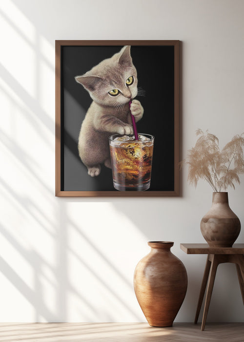 cat and soft drink Framed Art Modern Wall Decor