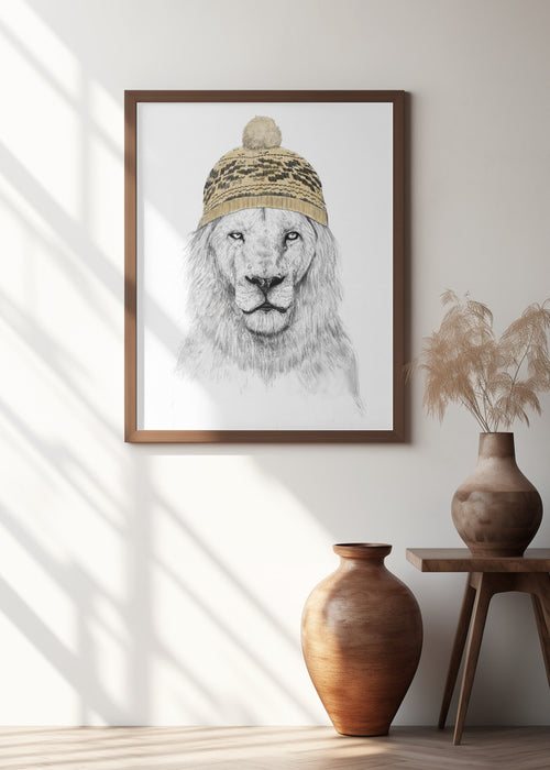 Winter Lion Framed Art Modern Wall Decor