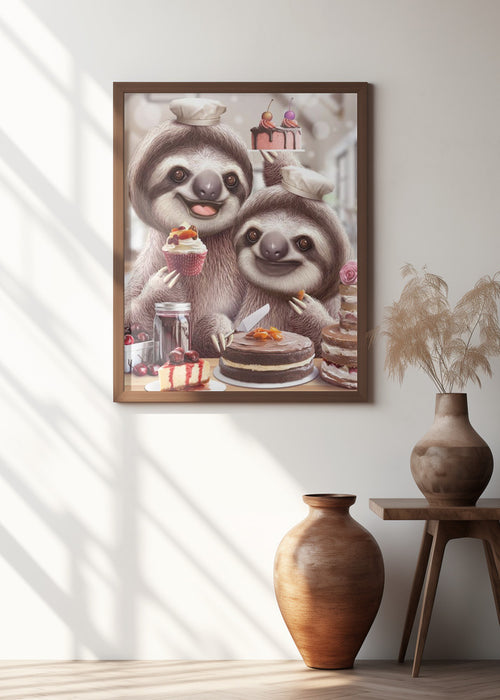 SLOTH BAKING CAKES Framed Art Modern Wall Decor